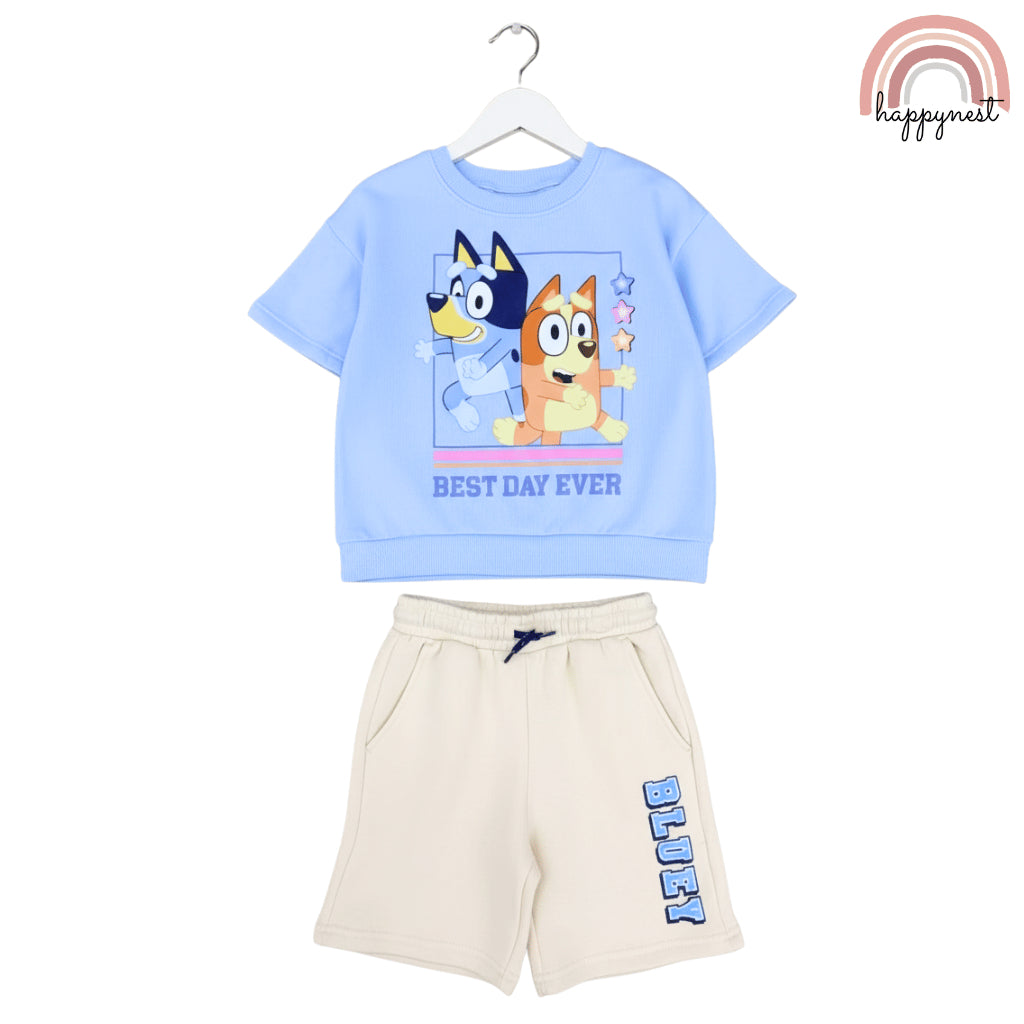 Bluey Terno Shirt & Shorts Set for Kids "Best Day Ever" Outfit 5-7Y AA446