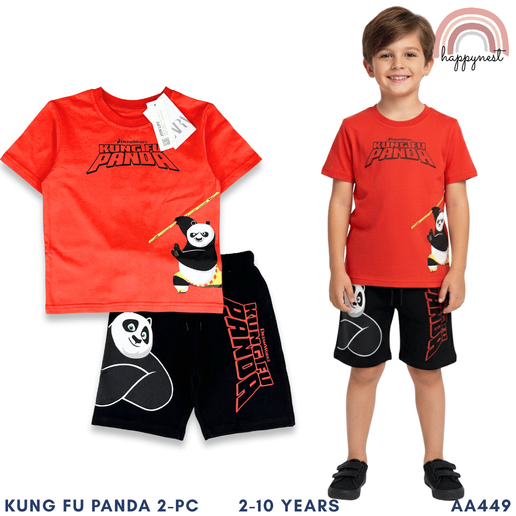 Kung Fu Panda Terno T-Shirt & Shorts Set for Kids Po Outfit Red Black 2-10Y AA449