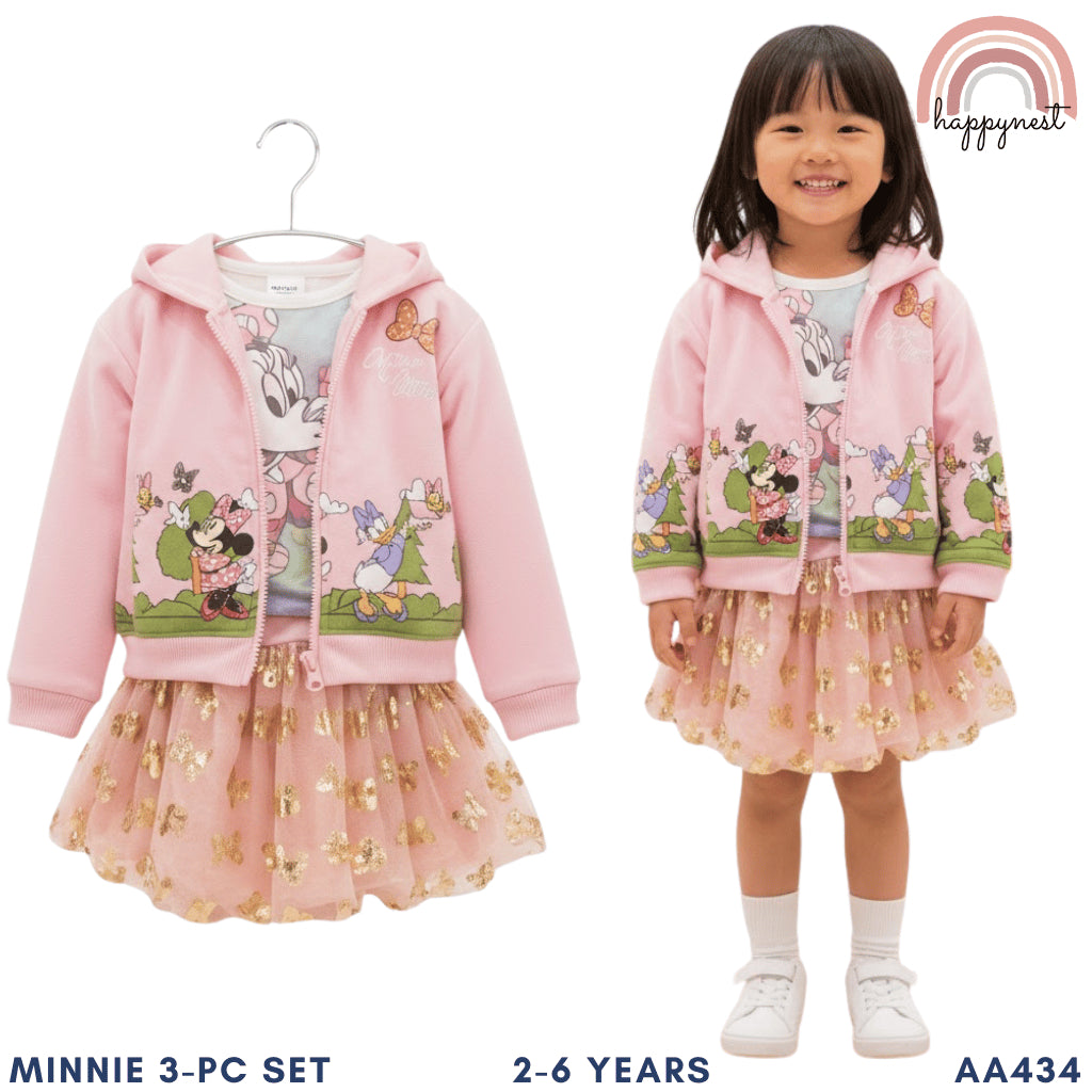 Disney Minnie Mouse 3-PC Tulle Skirt Terno Set (2-6Y) | AA434