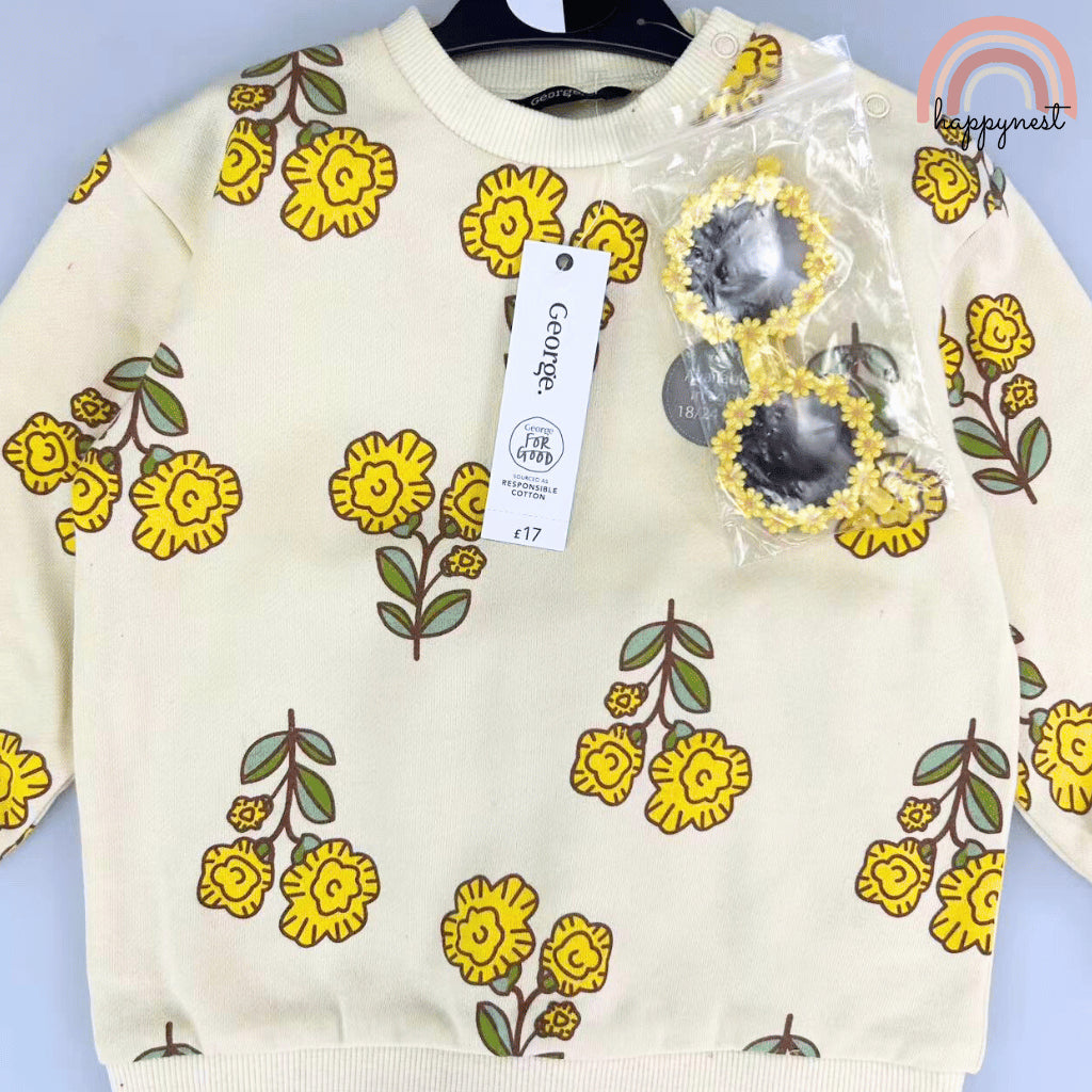 GEORGE Sunflower Baby Toddler Girls 2PC Set Sweatshirt Leggings Pambahay 3M-36M SS594