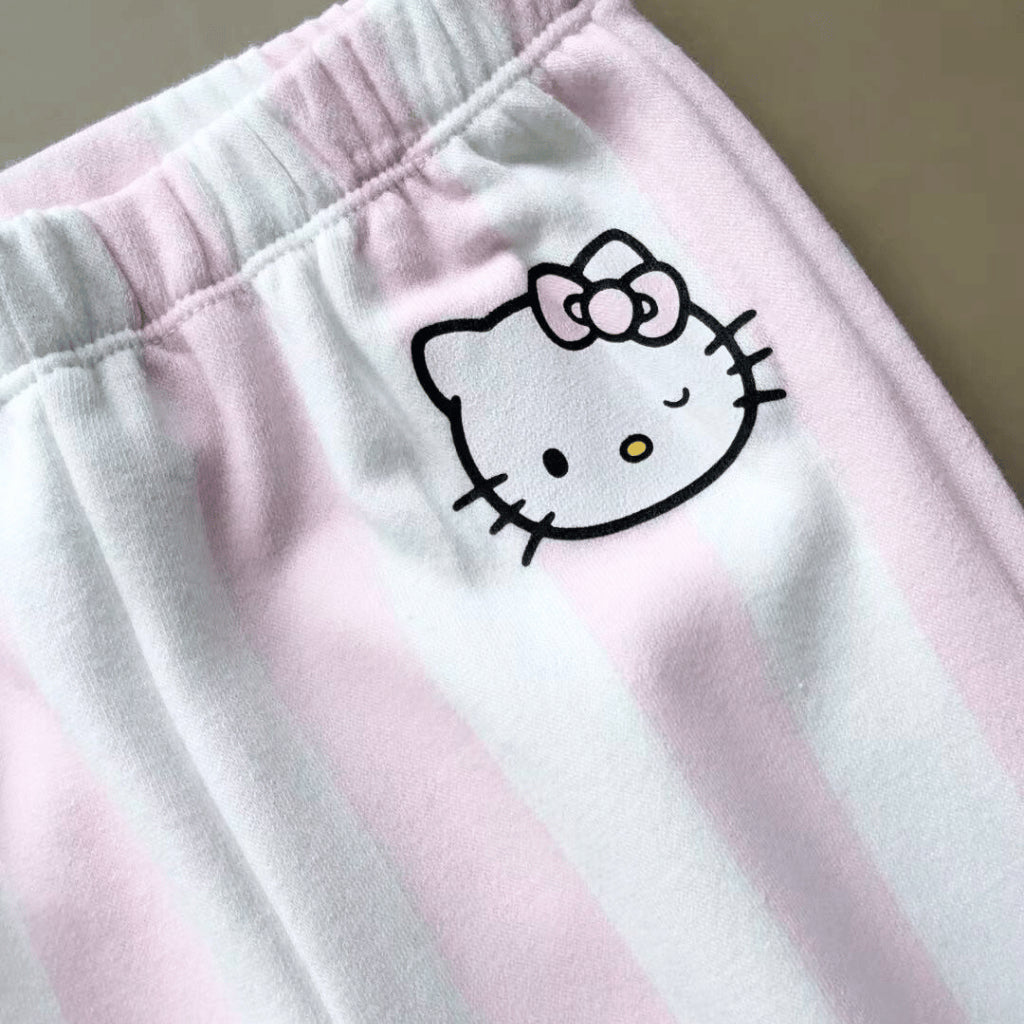 HELLO KITTY Girls Kids 2PC Set Pink White Sweater Striped Pants Fashion School 3-8Y SS615
