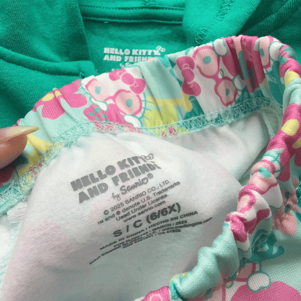 HELLO KITTY Girls Kids 2PC Set Teal Zipper Hoodie Floral Shorts Summer 3-8Y SS616