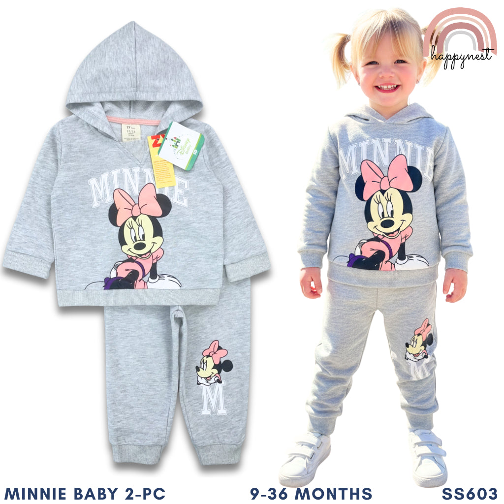 Minnie Mouse Girls 2PC Set Gray Hoodie Jogger Pants Baby Toddler Pambahay 9M-2Y SS603
