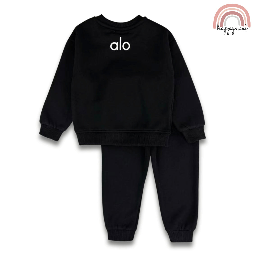 Alo Kids Terno Set Sweatshirt & Jogger Pants Unisex Black 2-8 Years SS644