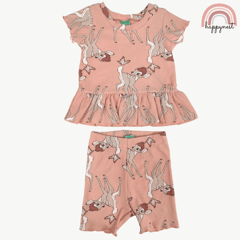 Disney Bambi Toddler Girls 2-Pc Ruffle Top & Shorts Set | Ribbed Cotton | 12-24 Months (B5)