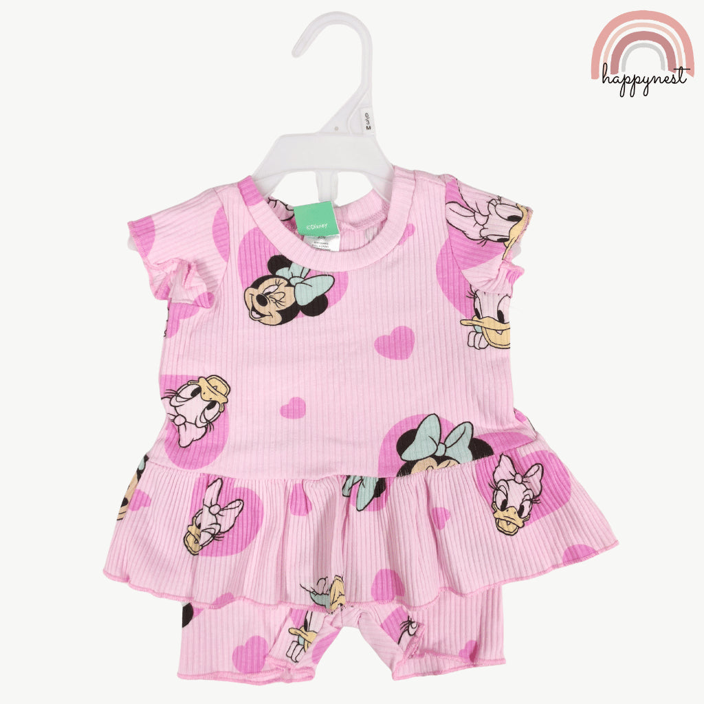 Disney Minnie & Daisy Toddler Girls 2-Pc Ruffle Set | Pink Ribbed Cotton | 3m - 4 Years (B8)