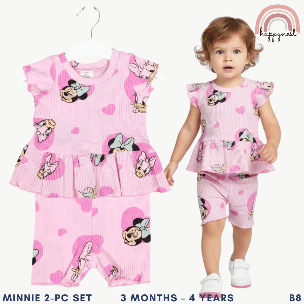 Disney Minnie & Daisy Toddler Girls 2-Pc Ruffle Set | Pink Ribbed Cotton | 3m - 4 Years (B8)