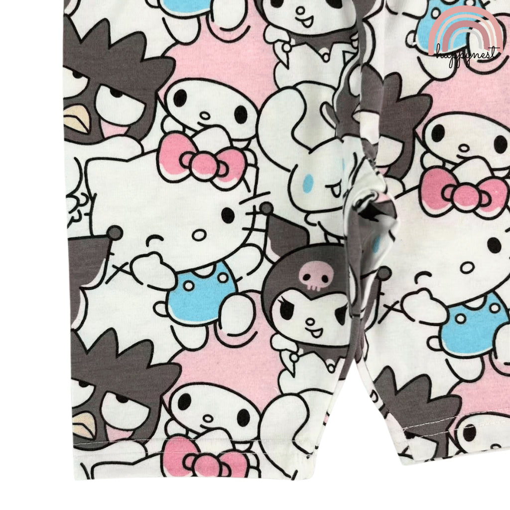 Hello Kitty & Friends Girls 2-Pc T-Shirt & Bike Shorts Set | Sky Blue | 2-10 Years (AA482)