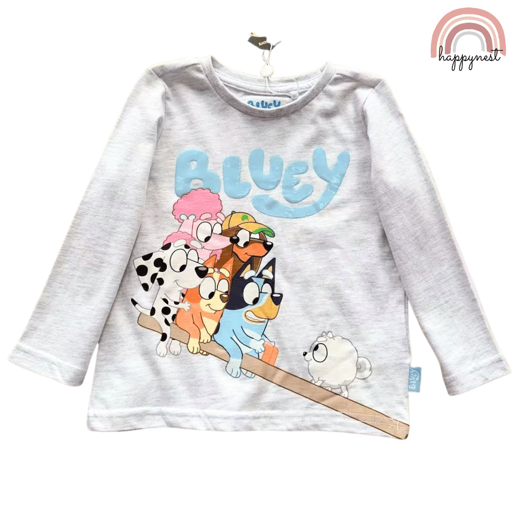 Bluey Girls 2-Pc Long Sleeve Top & Ribbed Leggings Set | Grey & Blue | (SS685) 1-4 Years