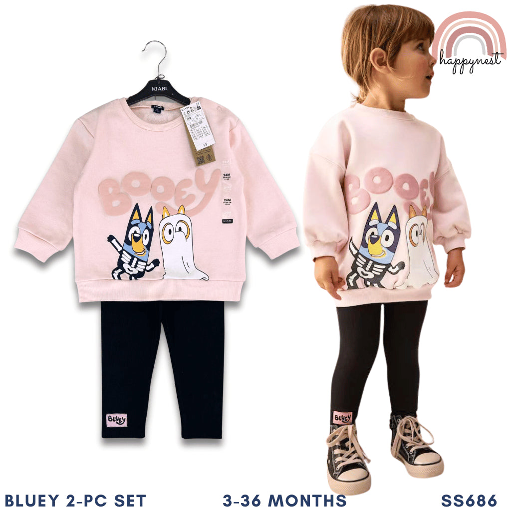 Bluey Kids Girls 2-Pc | Pink "Booey" Sweatshirt & Leggings | 3-36 Months (SS686)