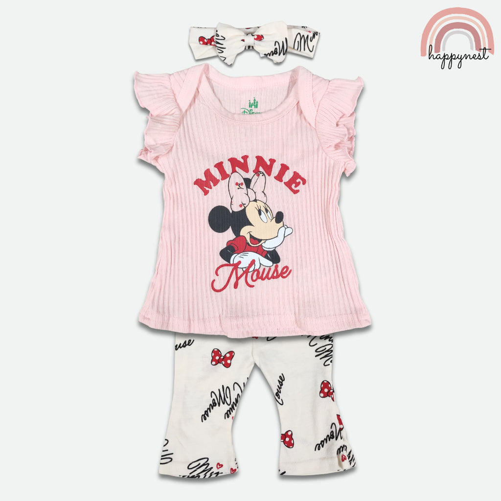 Minnie Baby Girl 3-Pc Pink Ribbed Set | Classic Disney Style | 3-24 Months | B75