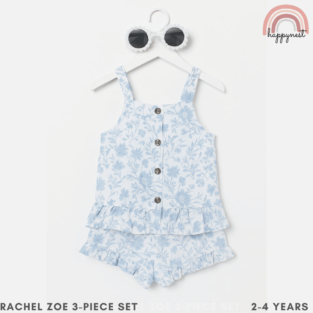 Rachel Zoe Blue Floral 3-Piece Set for Girls 2-4 Years | Summer Outfit AA250