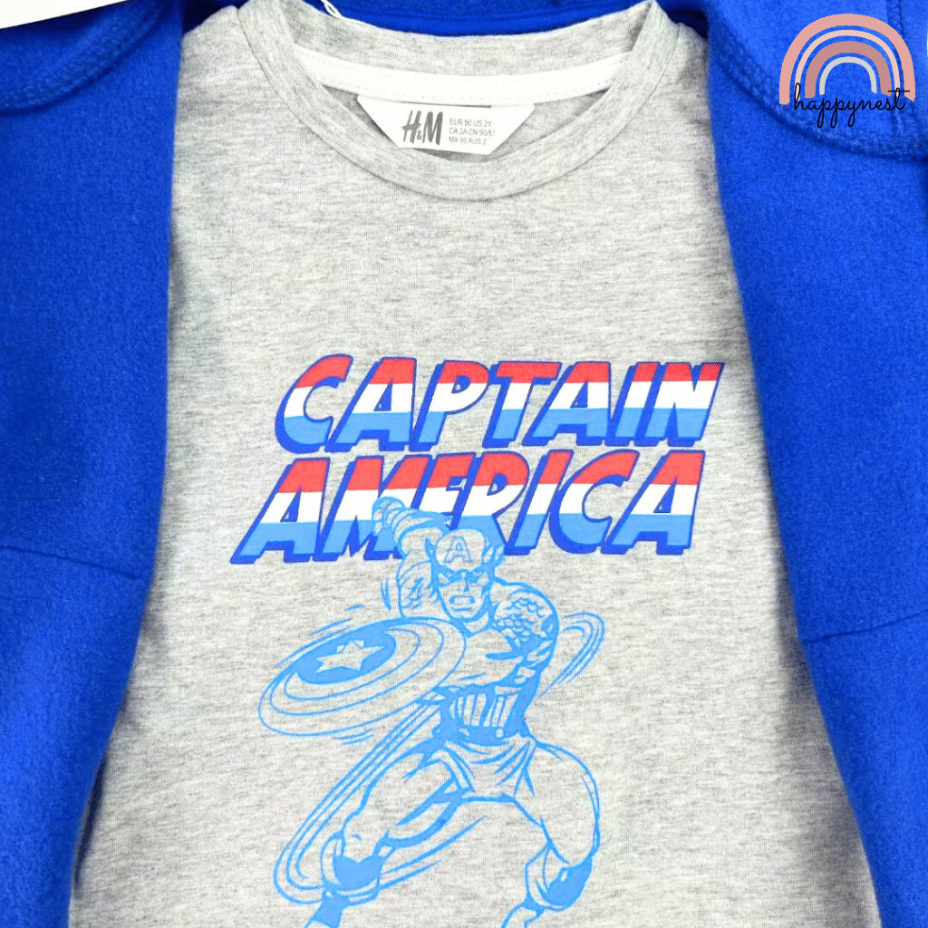 Captain America 3PC Kids Tracksuit – Hoodie, Shirt & Jogger Pants Set | 2–6 Years (SS535)