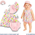 Pink Floral 3-Piece Baby Set: Dress, Bloomer & Reversible Sun Hat 6–24M – AA256