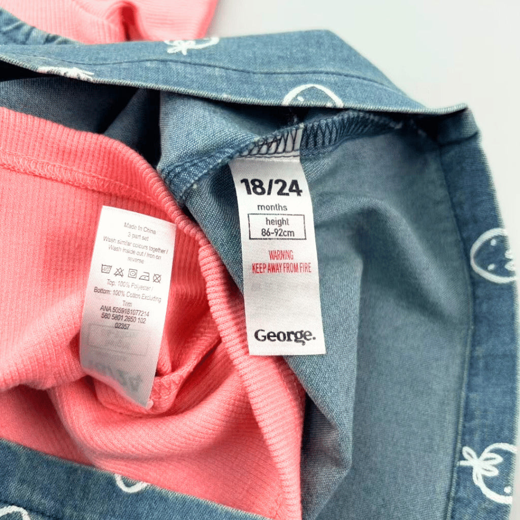 George Baby Girl 2-Piece Denim Jumper Dress + Shirt Outfit Set 3–36M (AA362)