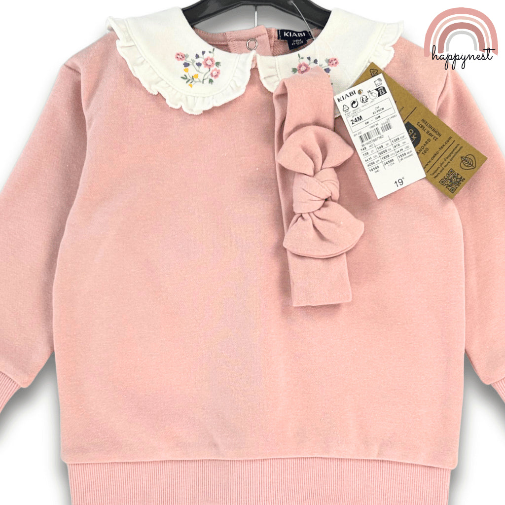 Kiabi 3-Piece Baby Girl Set with Embroidered Collar & Bow Leggings (3–36 Months) | SS555