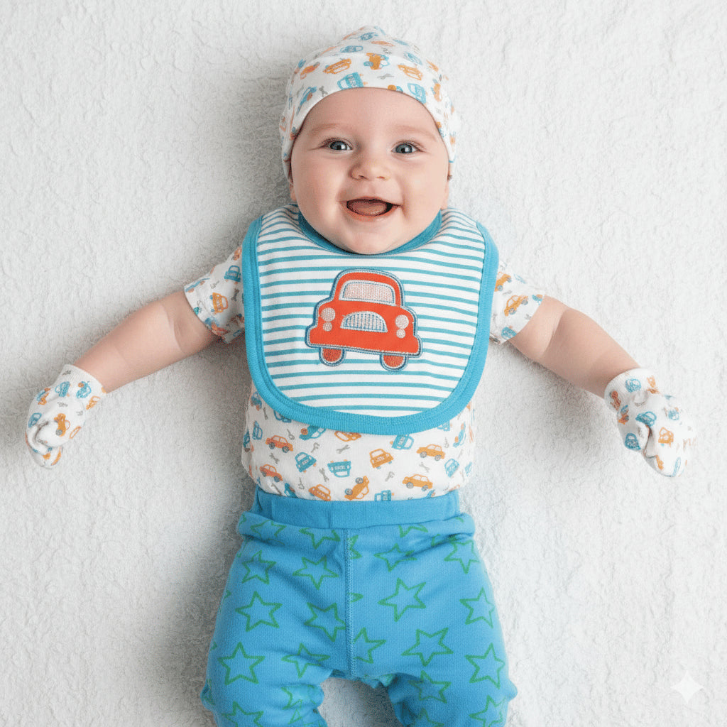 Baby Boy Set with Bib & Pants Blue 0–6 Months AA385