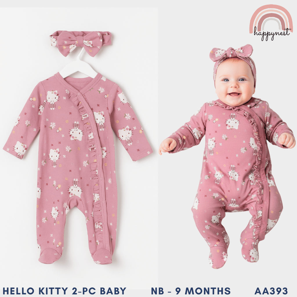 Hello Kitty Baby Overalls Footed Sleeper & Headband Set - Pink AA393 Newborn - 9 Months