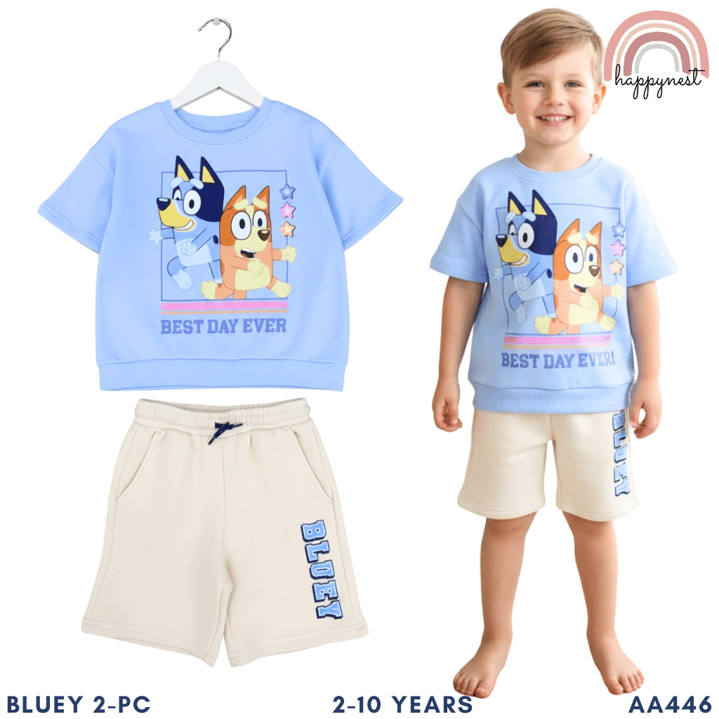 Bluey Terno Shirt & Shorts Set for Kids "Best Day Ever" Outfit 5-7Y AA446
