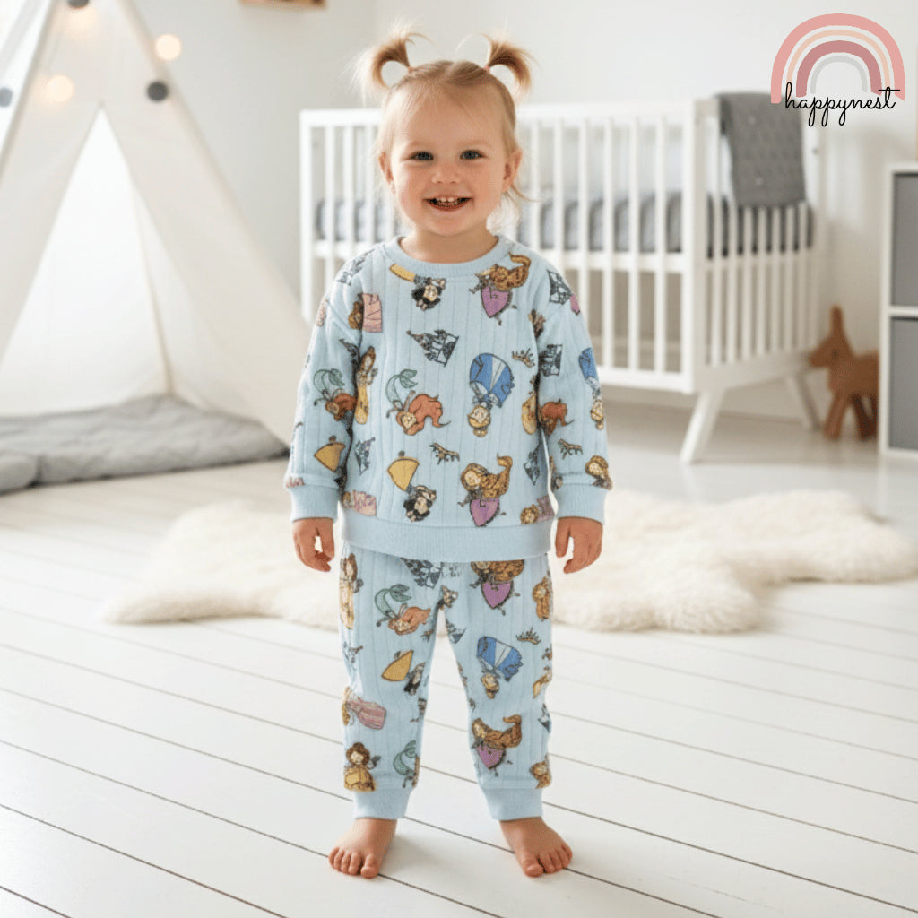 Disney PRINCESS Baby 4PC Set Light Blue Pink Toddler Pajama Sleepwear Bodysuit 9M-2Y SS598