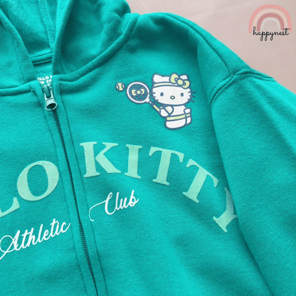 HELLO KITTY Girls Kids 2PC Set Teal Zipper Hoodie Floral Shorts Summer 3-8Y SS616