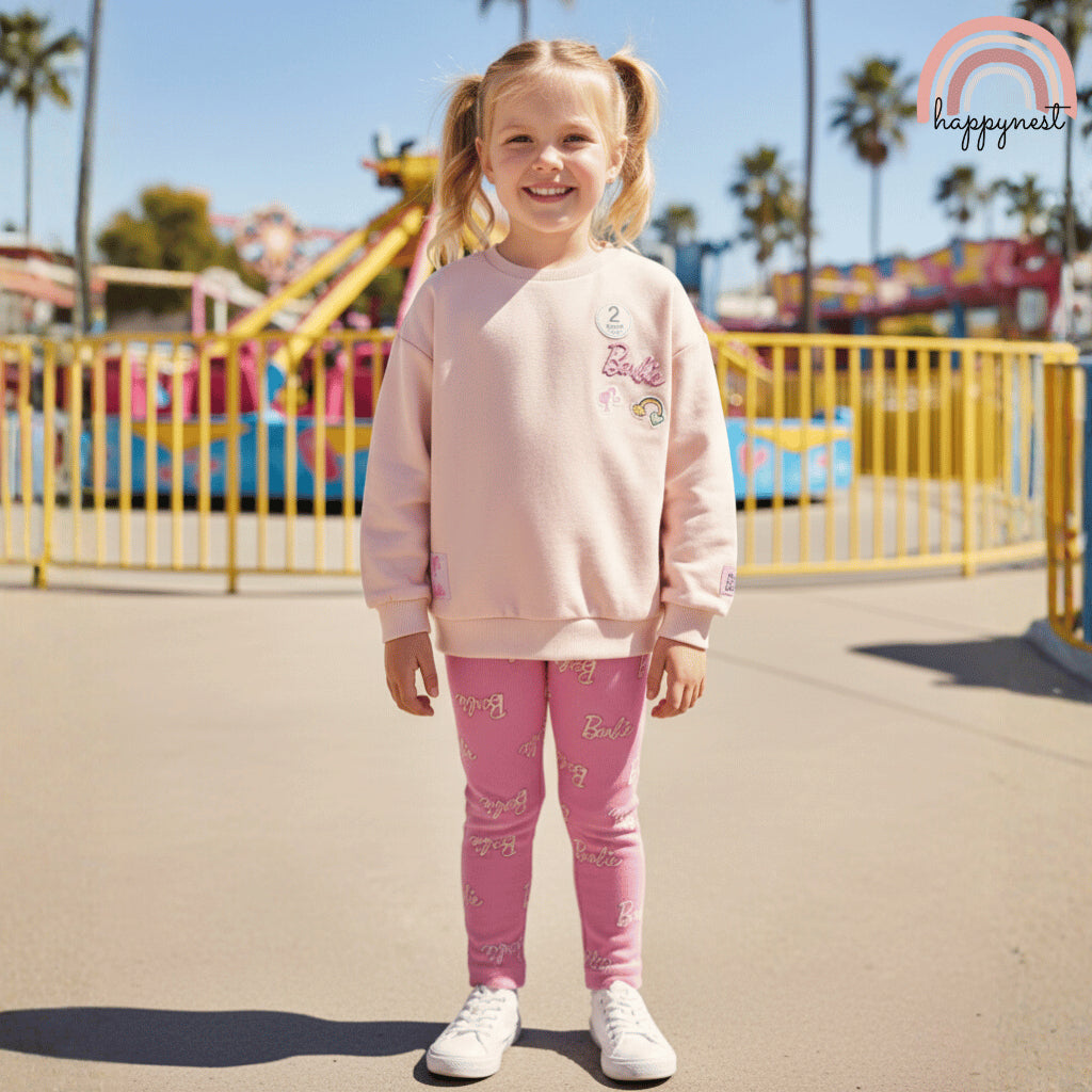 Barbie 2pc Terno Set for Kids Girls Cotton Sweater & Ribbed Leggings Pink 2-8Y SS625