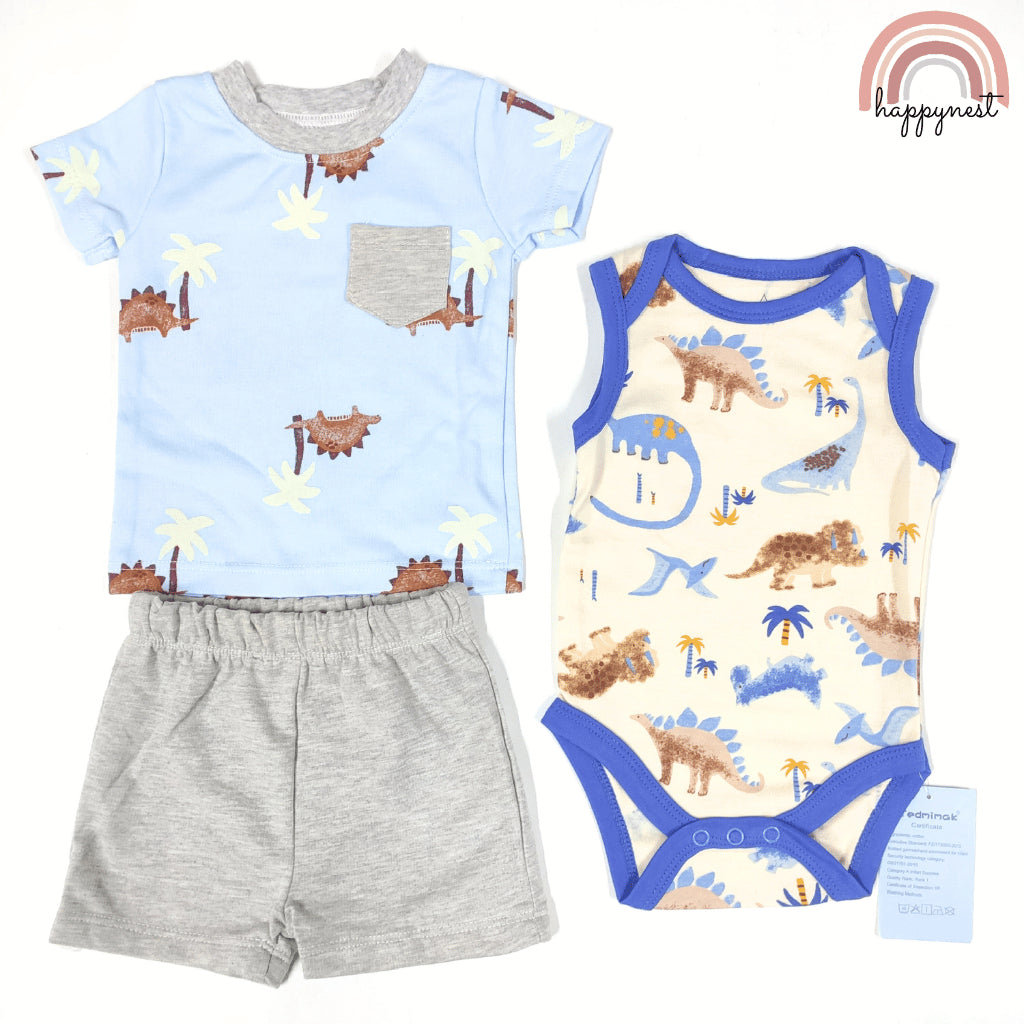 Tedmimak Baby Boy 3-Piece Blue Dino Print 0-18 Months AA271