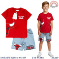 Chicago Bulls Kids 2-Pc Outfit Set - Red Graphic Tee & Denim Shorts (Ages 2-10) AA469