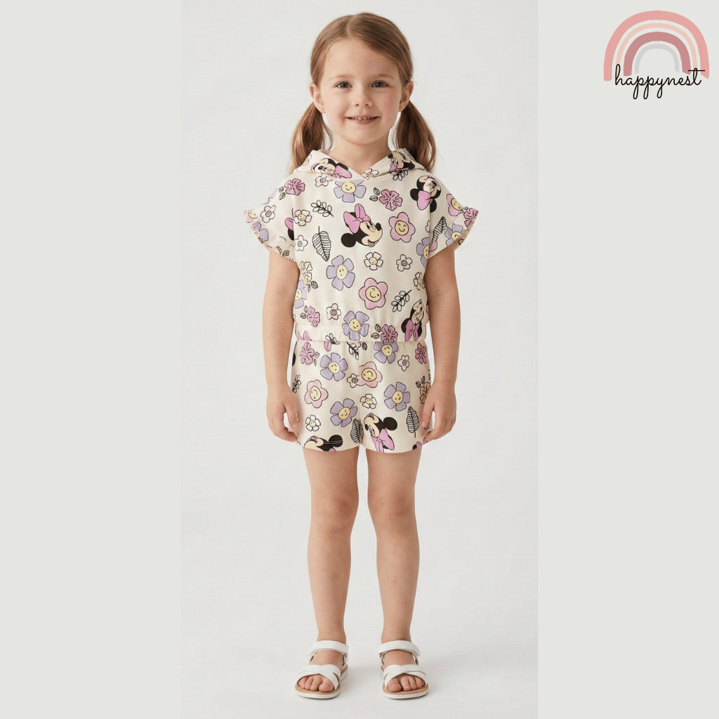 Minnie Mouse 2-Pc Floral Hoodie & Shorts Set | Girls 12-24 Months (AA489)
