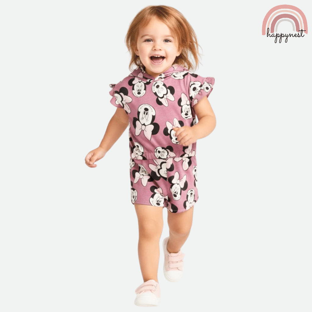 Minnie Girls 2-Pc Ruffle Hoodie & Shorts Set | Soft Cotton | 18 Months -  4 Year AA466