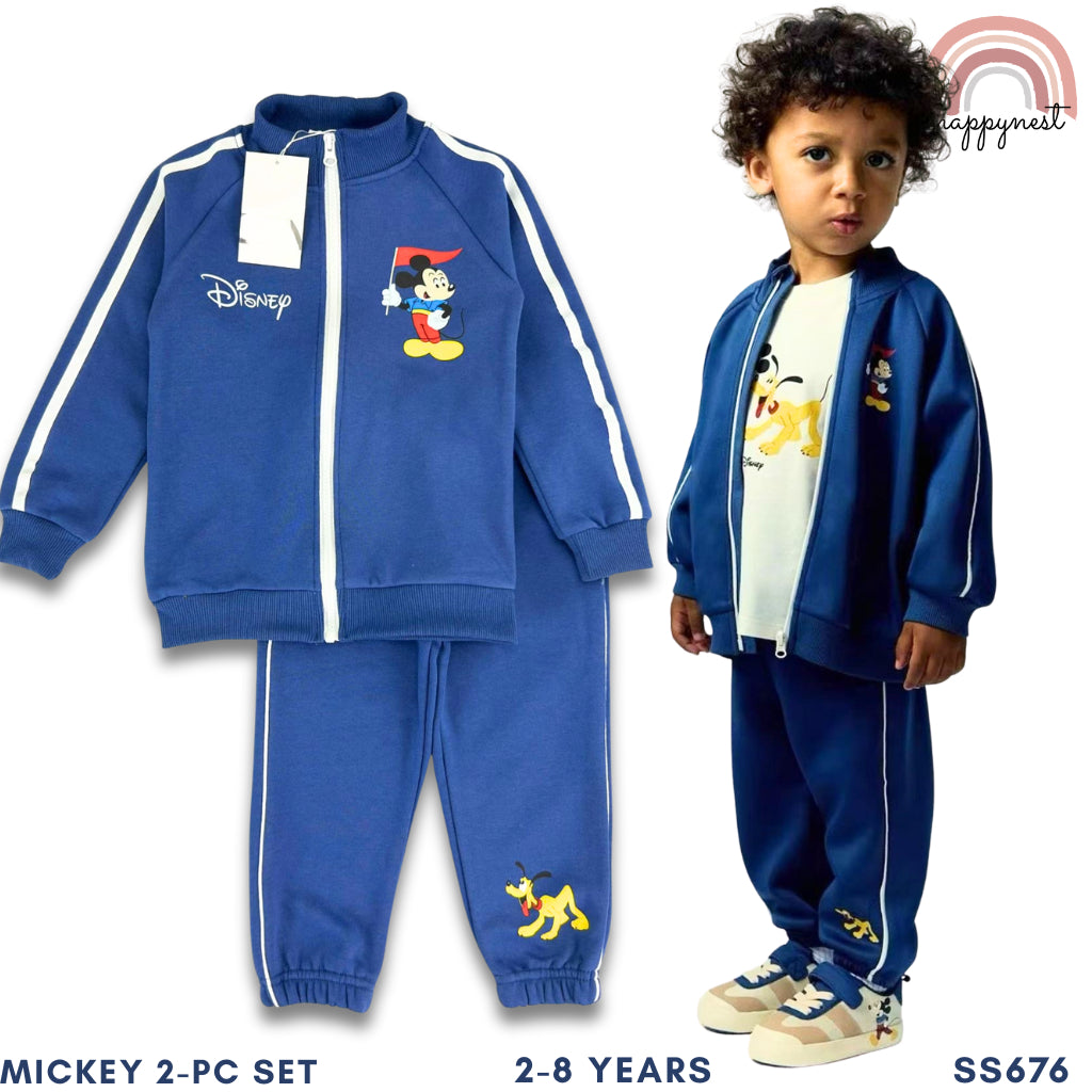 Mickey Mouse Blue Boys 2-Pc Zip-Up Tracksuit & Jogger Set | 3-12 Years (SS676)