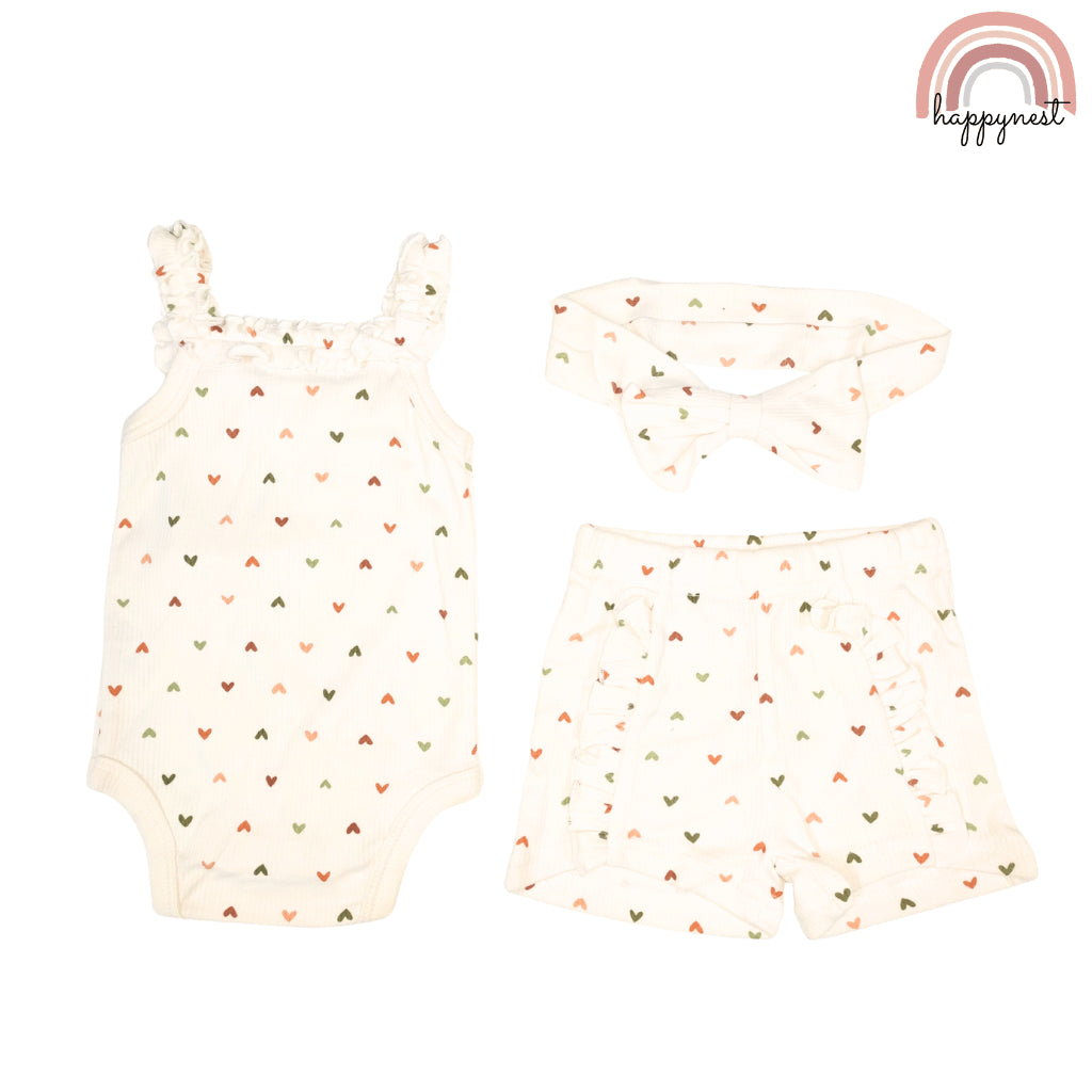 Baby Girl White OOTD Set 3pcs Romper Shorts and Headband Outfit 0-12 Months AA318