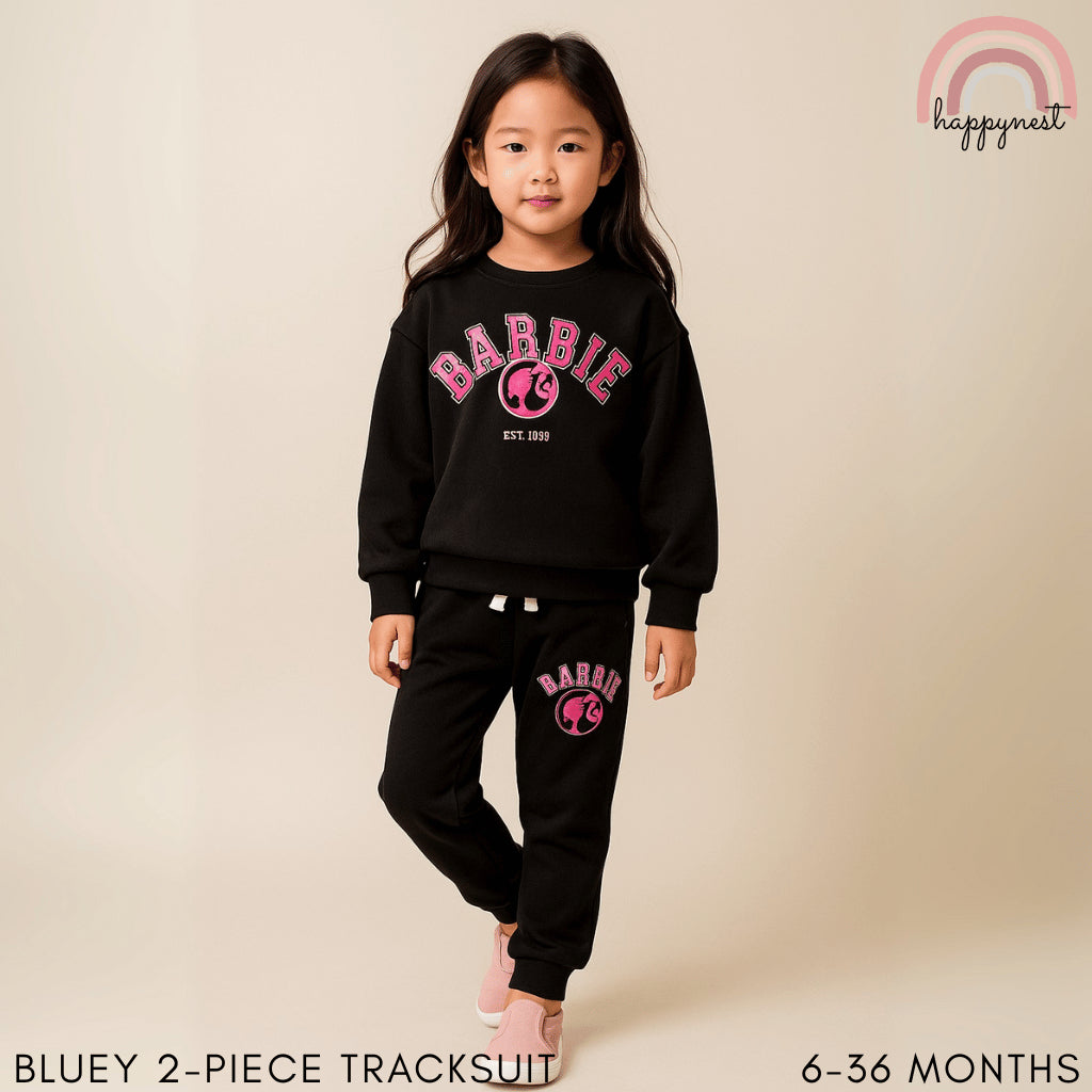 Barbie Kids 2PC Tracksuit – Black Sweatshirt & Jogger Pants Outfit | 4–7 Years (SS530)