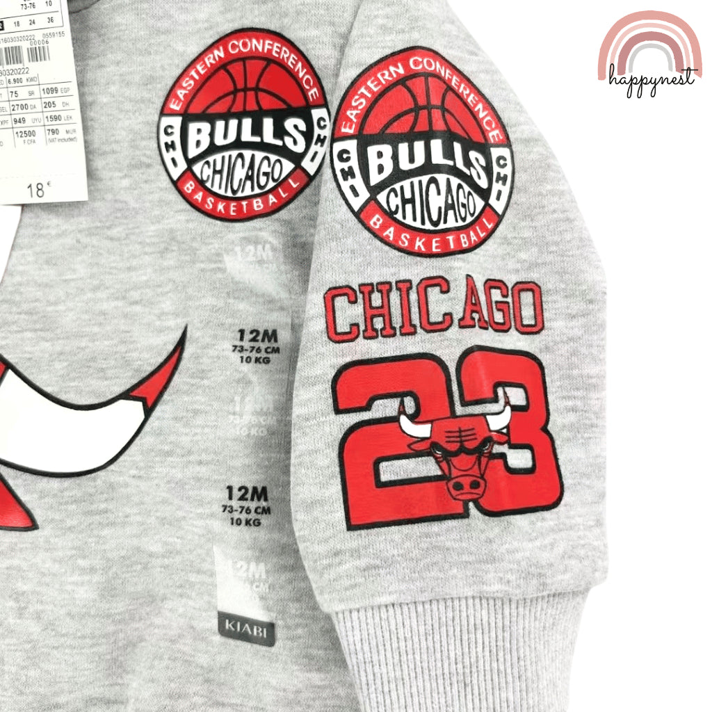 Chicago Bulls Baby Boys 3PC Tracksuit – Hoodie, Jogger Pants & Red Cap Set 6–36M (SS538)