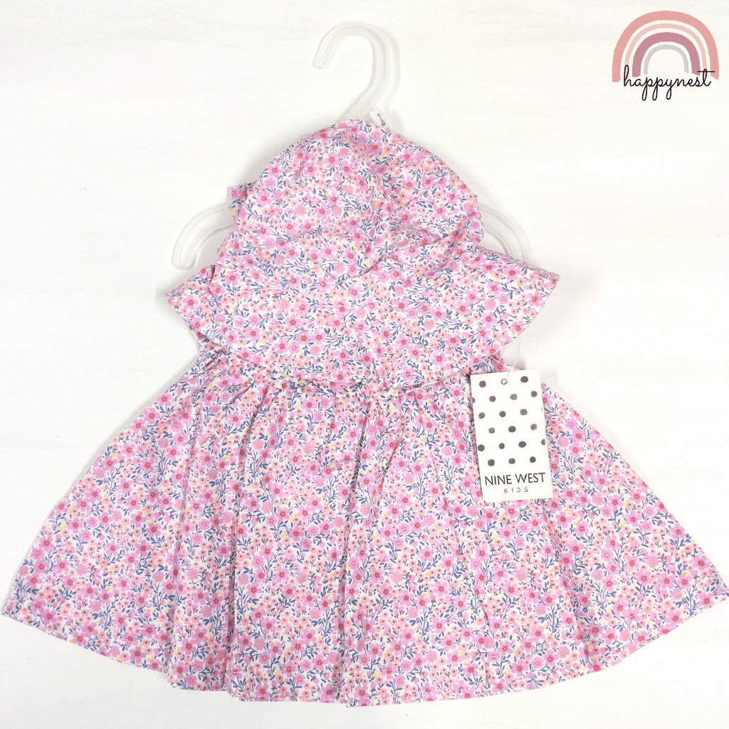 Cute Pink Floral Dress and Hat Terno for Baby Infant Girls 3-24 Months AA374