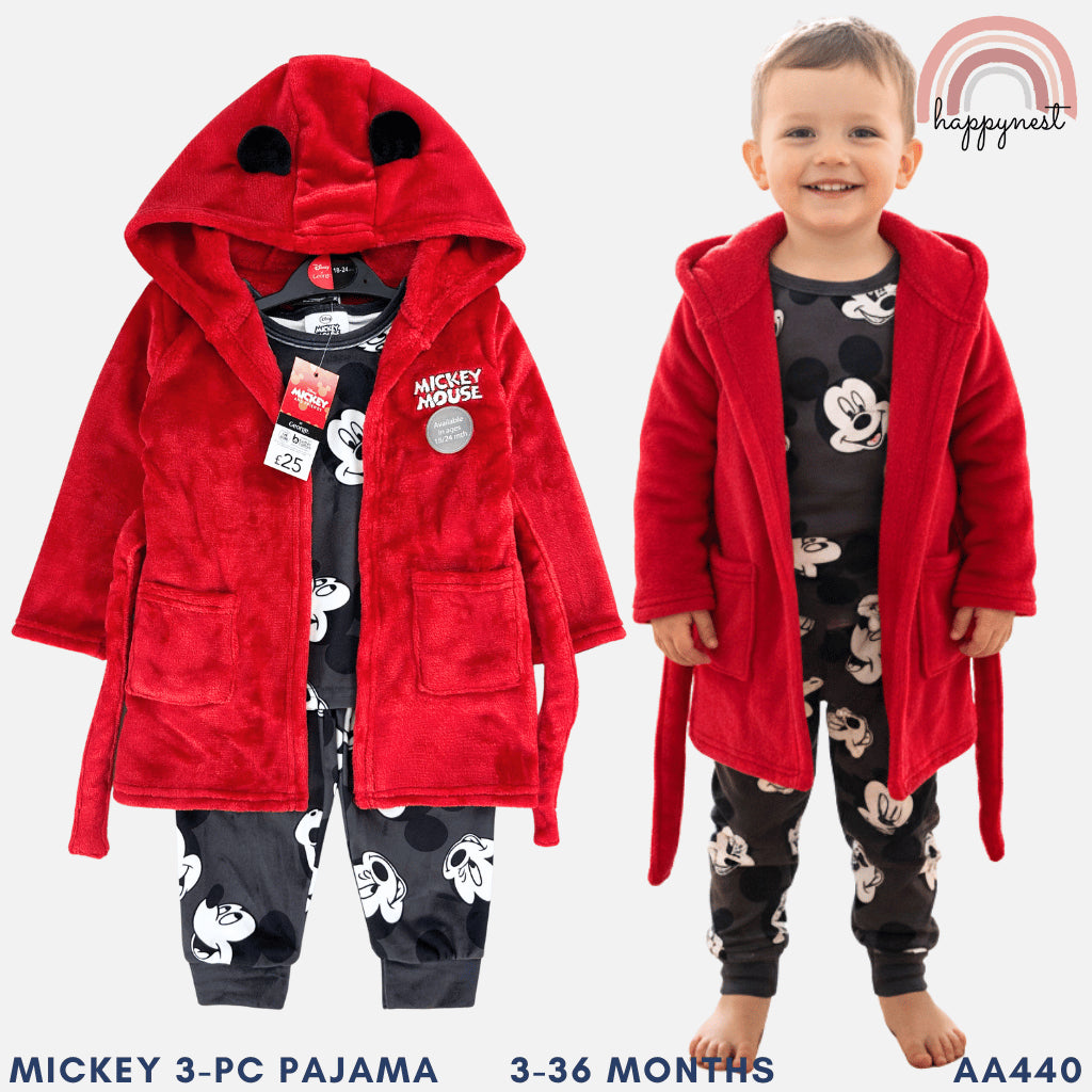 Mickey Fleece Robe Pajama Terno Set (3-36M) | AA440