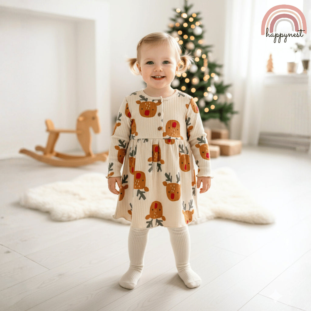 George Reindeer Dress & Tights Set Christmas Holiday Terno (3-36M) | AA429