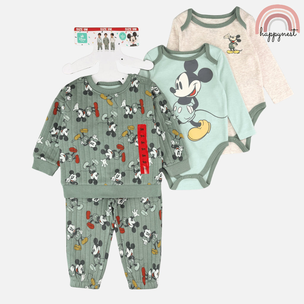 MICKEY MOUSE Disney 4PC Set Baby Toddler Pajama Sleepwear Bodysuit 9M-2Y AA442