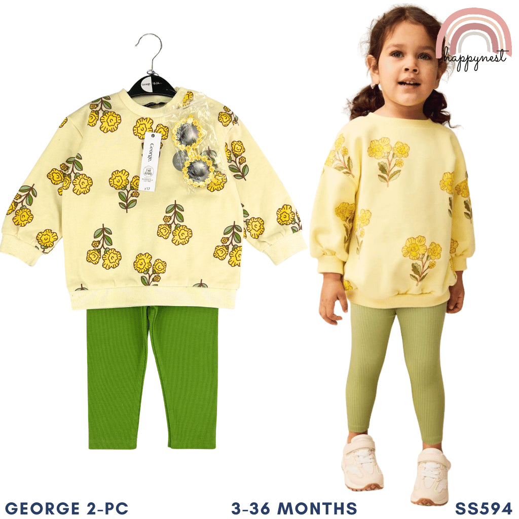 GEORGE Sunflower Baby Toddler Girls 2PC Set Sweatshirt Leggings Pambahay 3M-36M SS594