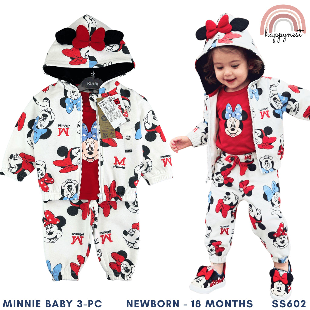 Minnie Baby 3PC Set White Red Jacket Jogger Pants NB-18M Hoodie SS602