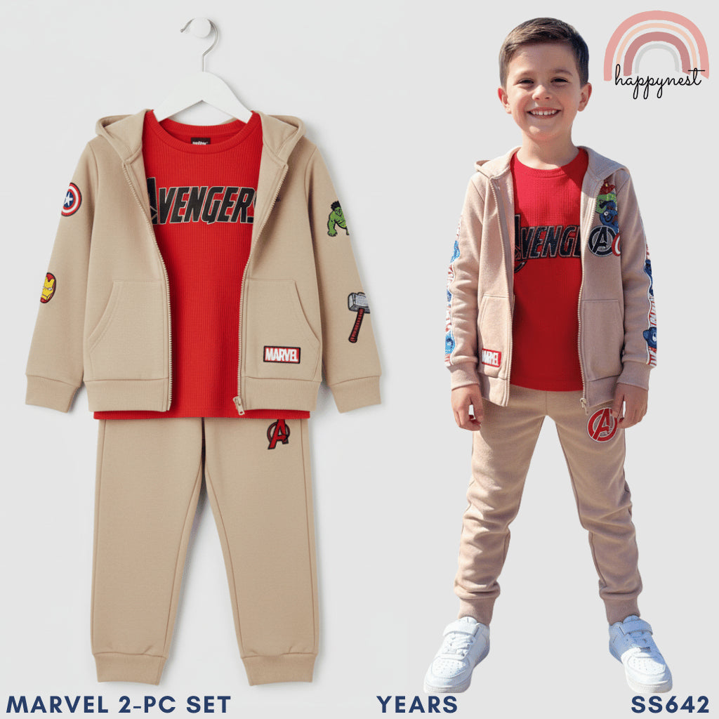 Marvel Avengers Beige Hoodie & Pants 3-Pc Set for Boys 2-8Y SS642