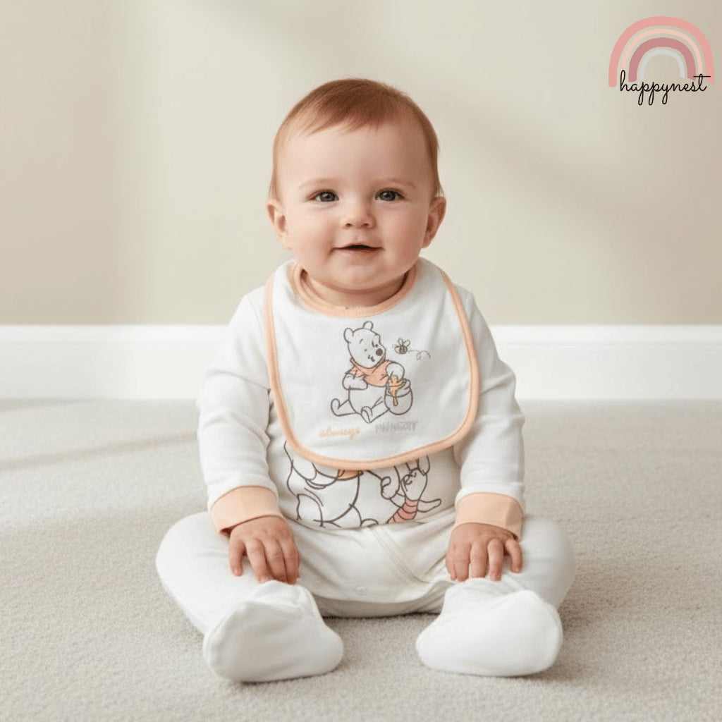 Disney Winnie the Pooh Baby 3-Pc Set | Sleepsuit, Bodysuit & Bib | 3-9 Months (B2)