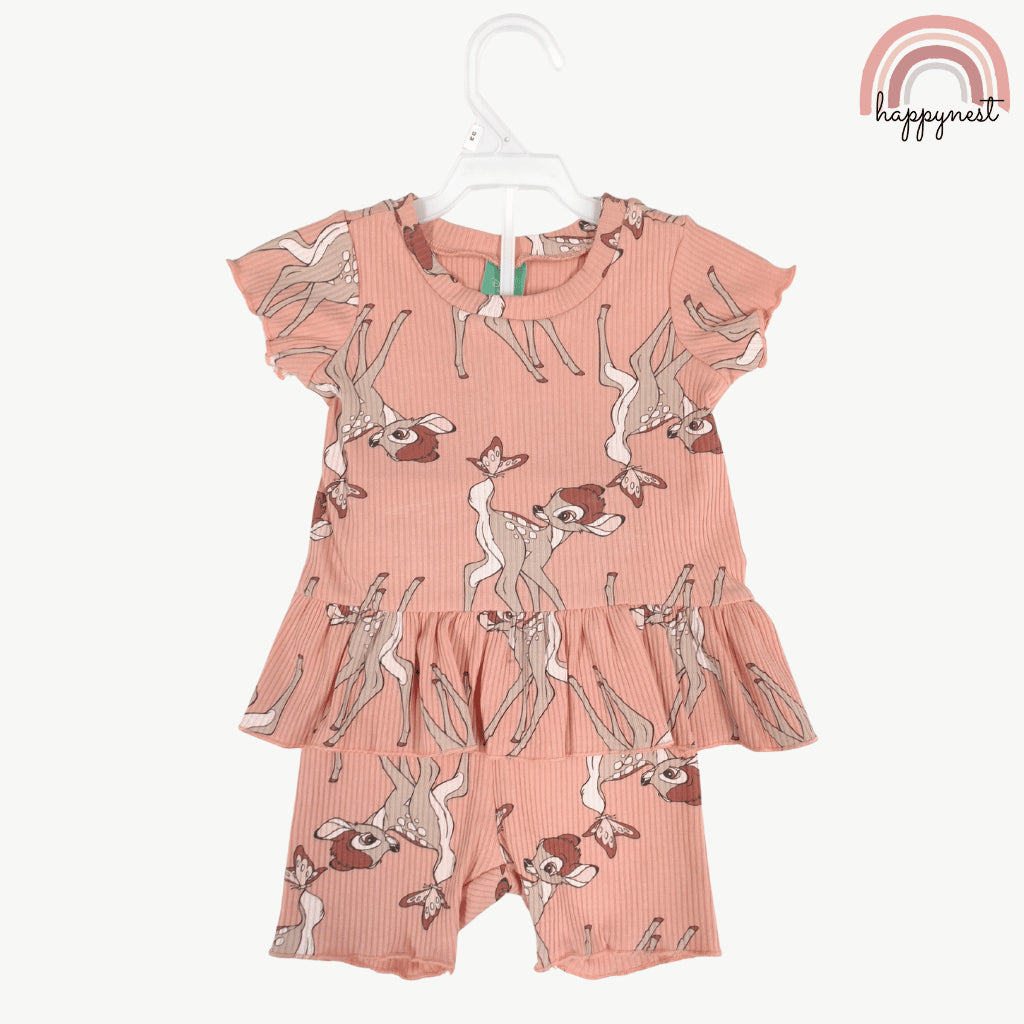 Disney Bambi Toddler Girls 2-Pc Ruffle Top & Shorts Set | Ribbed Cotton | 12-24 Months (B5)