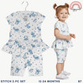 Disney Stitch Girls Kid 2-Pc Ruffle Top & Shorts Set | 2-6 Years White Ribbed Cotton (B7)