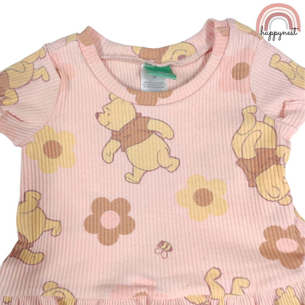 Disney Winnie the Pooh Toddler Girls 2-Pc Ruffle Set | Peach Ribbed Cotton | 12-24 Months (B10)