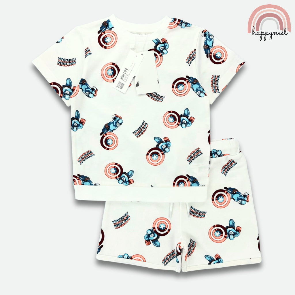 Marvel Captain America Boys 2-Pc T-Shirt & Shorts Set | Heroic All-Over Print | 2-10 Years (AA485)