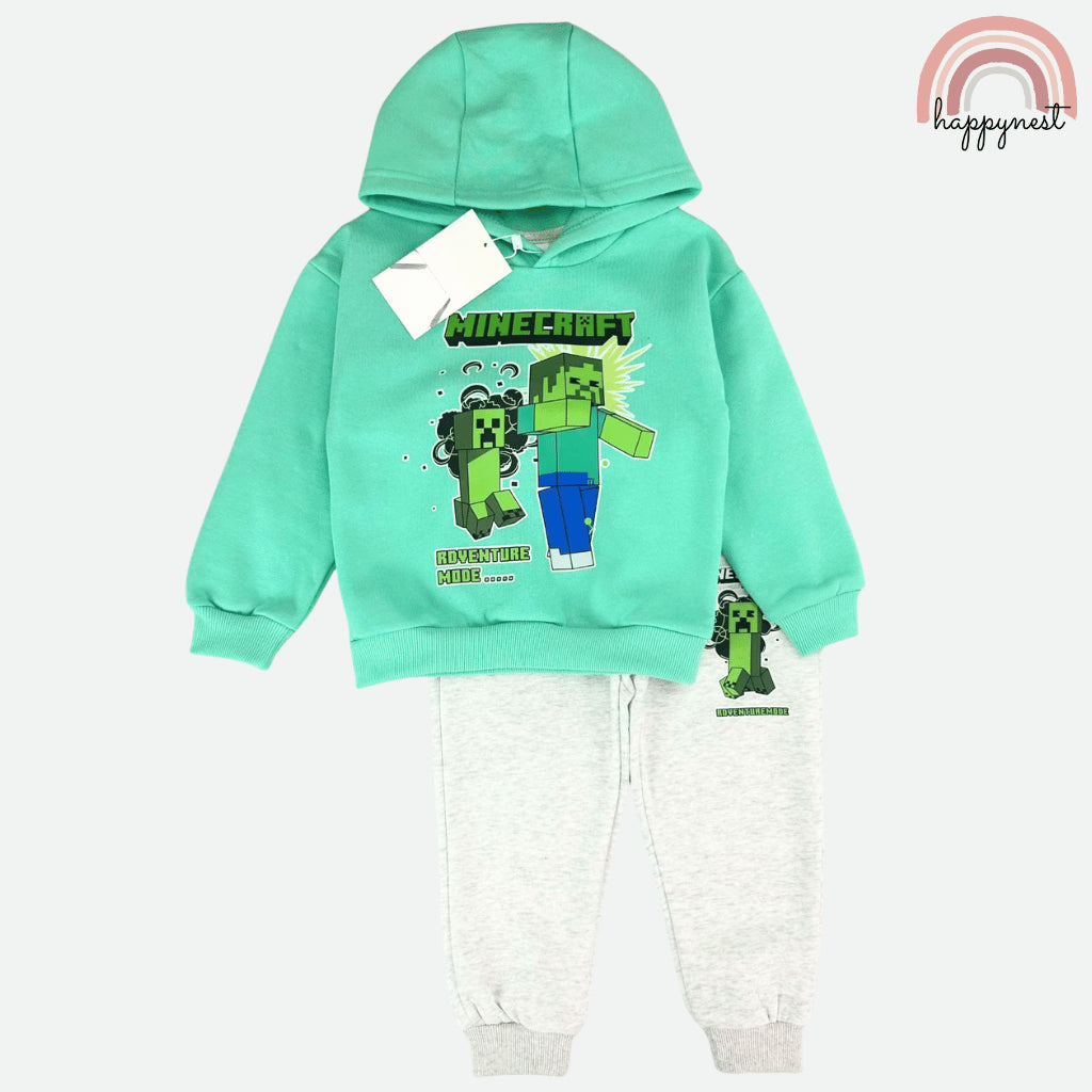 Minecraft Kids Boys 2-Pc Hoodie & Joggers Set | Teal Green Tracksuit | 2-8 Years (SS679)