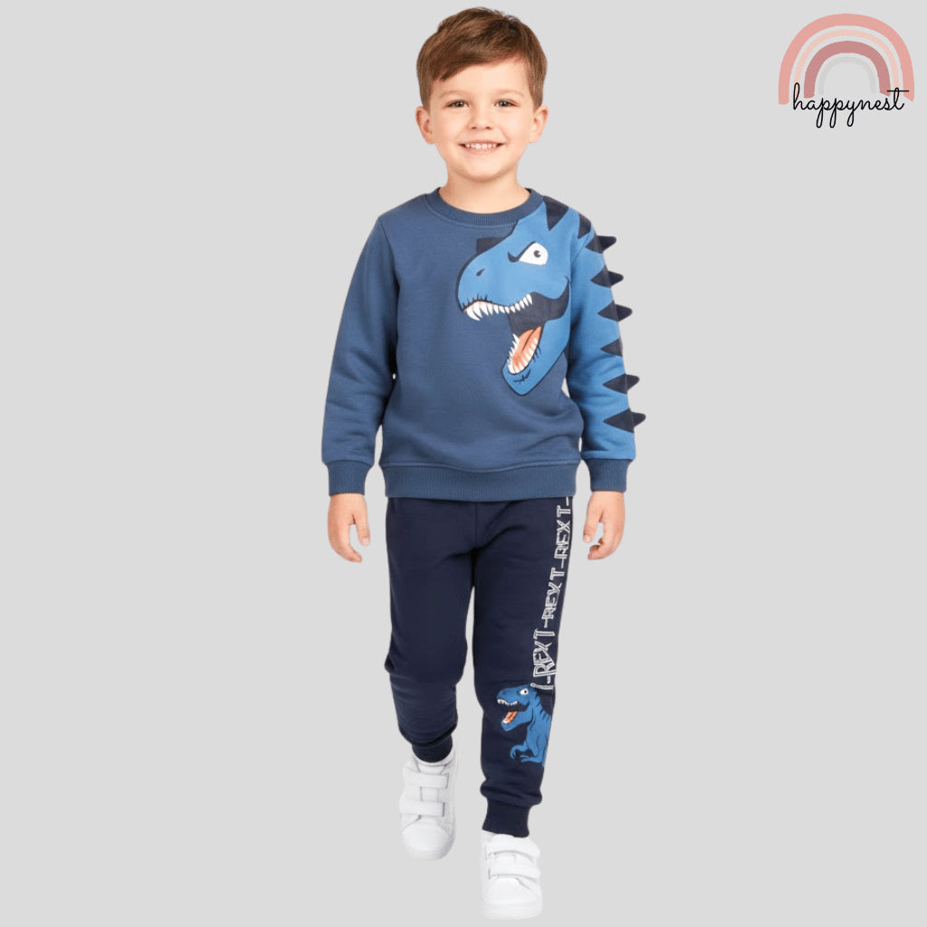 Dino Boys 2-Pc Pullover & Jogger Set | Navy Blue Tracksuit | 3D Spikes | 2-8 Years (SS682)