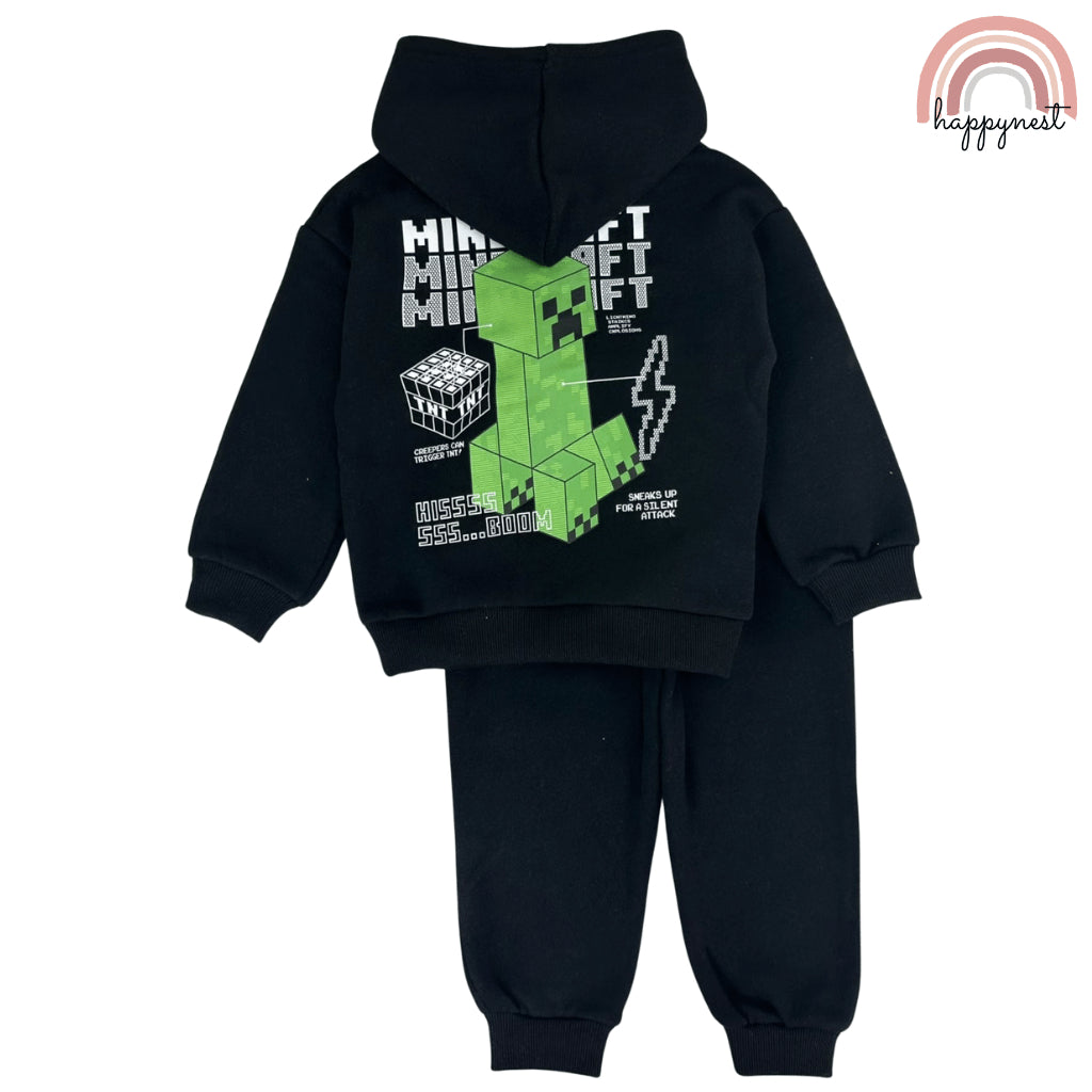 Minecraft Boys 2-Pc Gaming Hoodie & Joggers Set | Survival Mode Black Tracksuit | 2-8 Years (SS687)