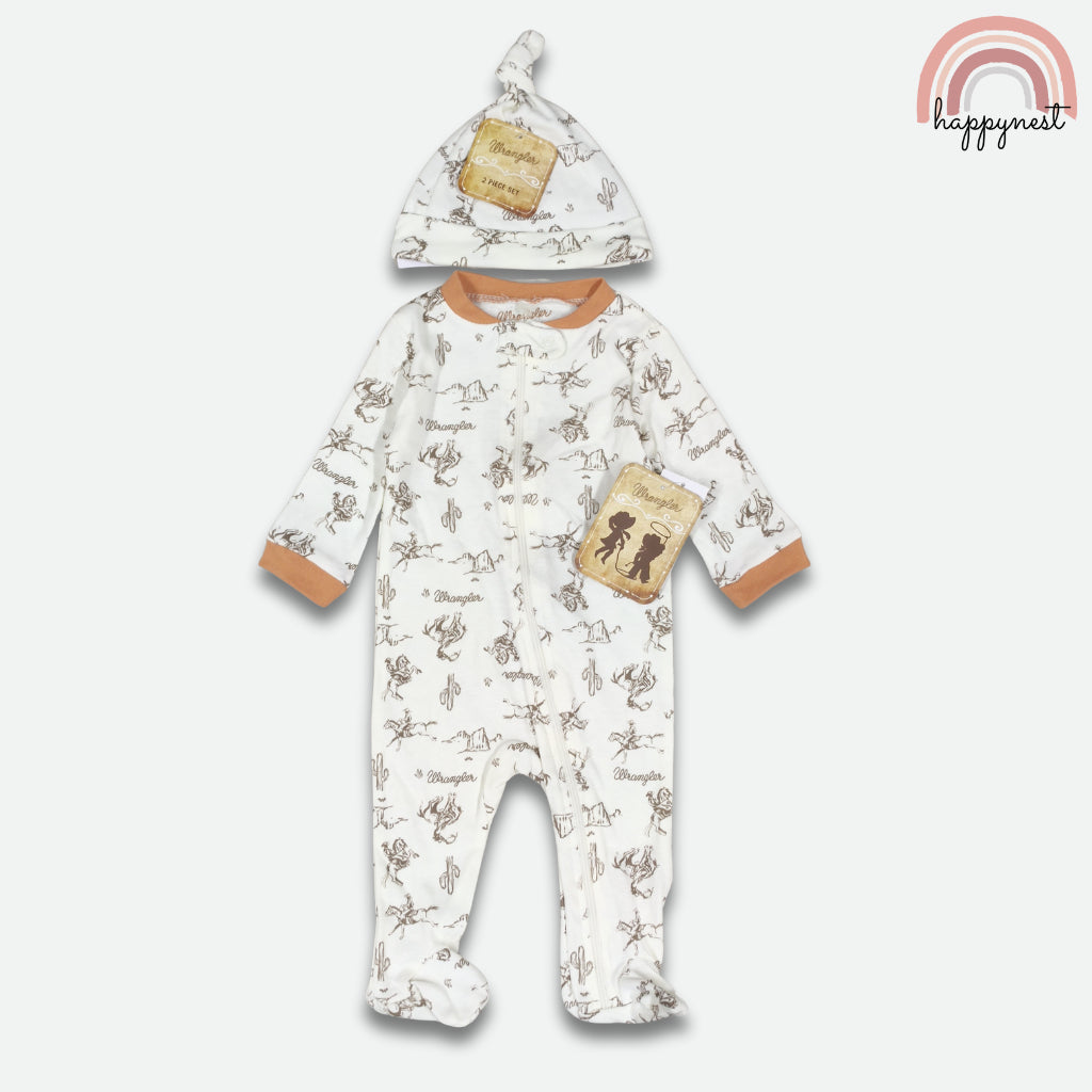 Wrangler Baby 2-Pc Sleepsuit & Hat Set | Cowboy Print (B55) 3 - 9 Months